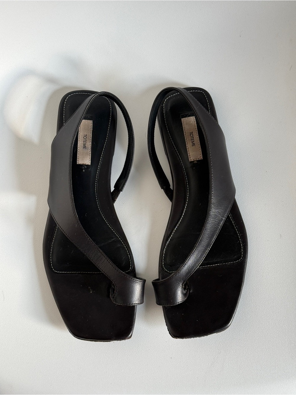 Toteme Black Leather Toe-Loop Sling Sandals